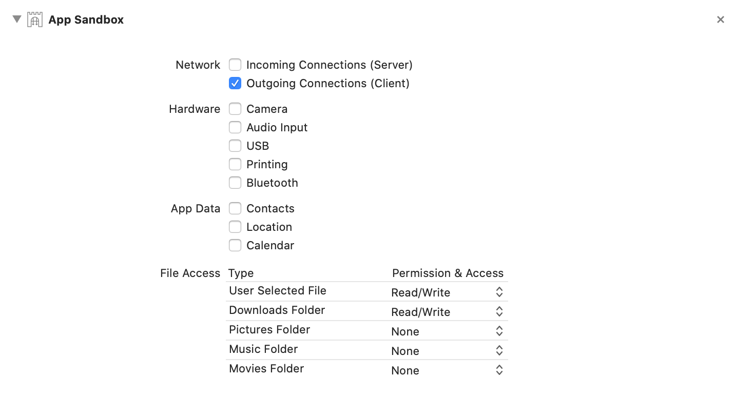 An image of an Xcode project showing how to configure the project to read and write files.