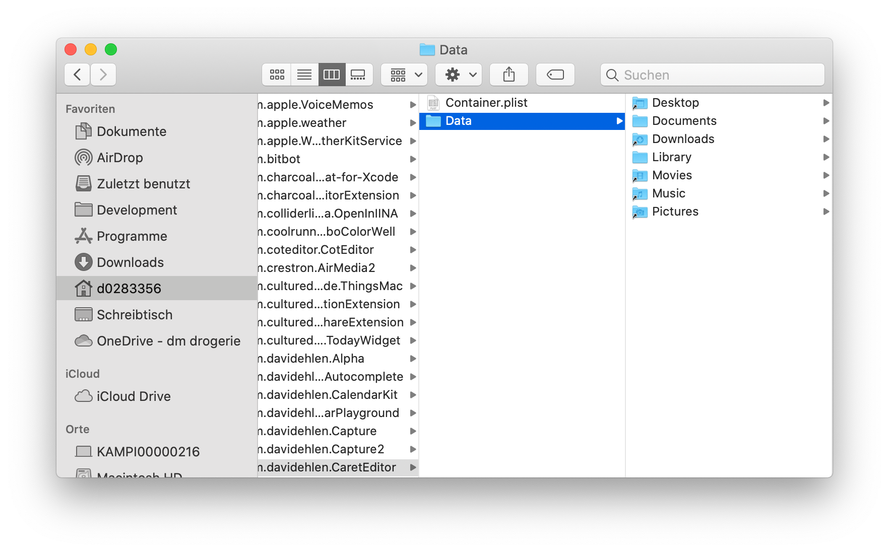 An image of a Finder window showing the sandbox directories content.